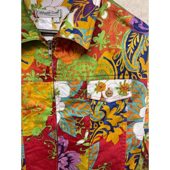 Coldwater Creek Women's Full Zip Colorful Floral Jacket Pockets Size Large - Picture 4 of 9